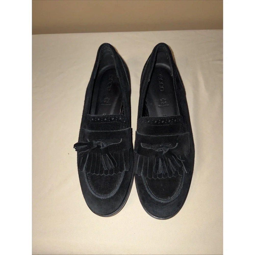 ECCO Women's 41 US 10 Black Suede Classic Loafers Tassel Kiltie Brogue Detail